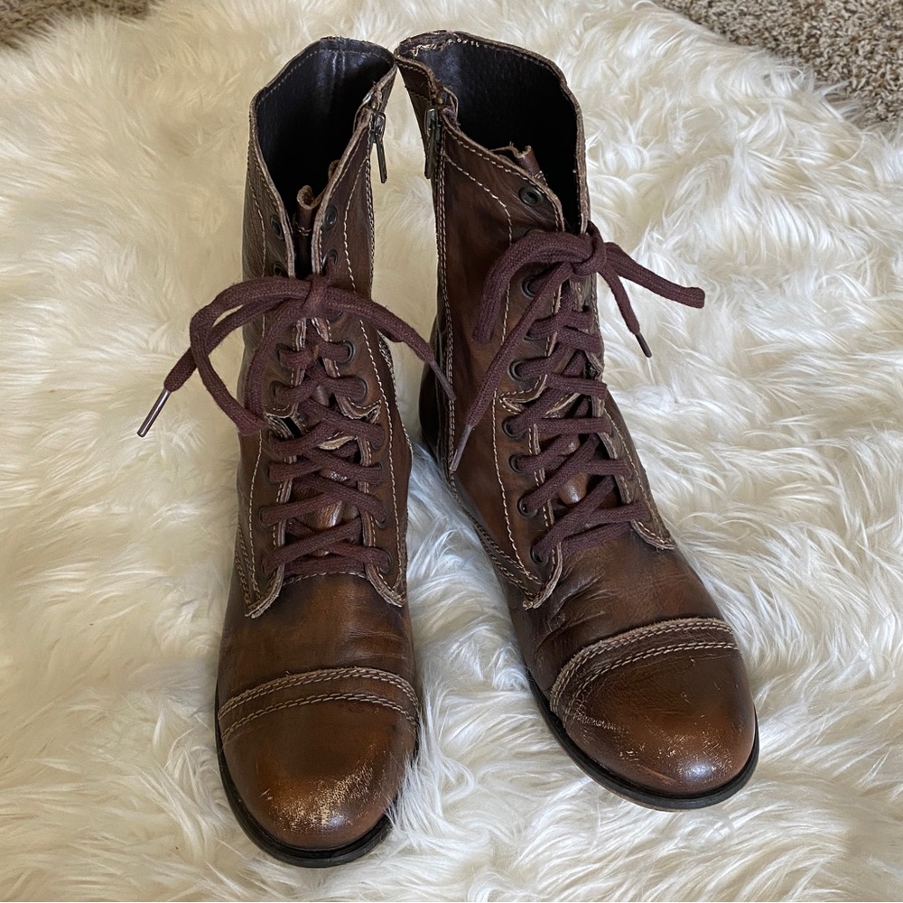 Steve Madden Brown Leather Combat Boots
